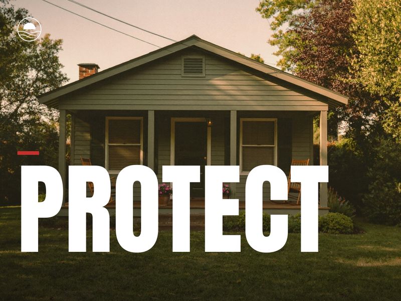 PROTECT: a small porch house with rocking chairs on a summer evening